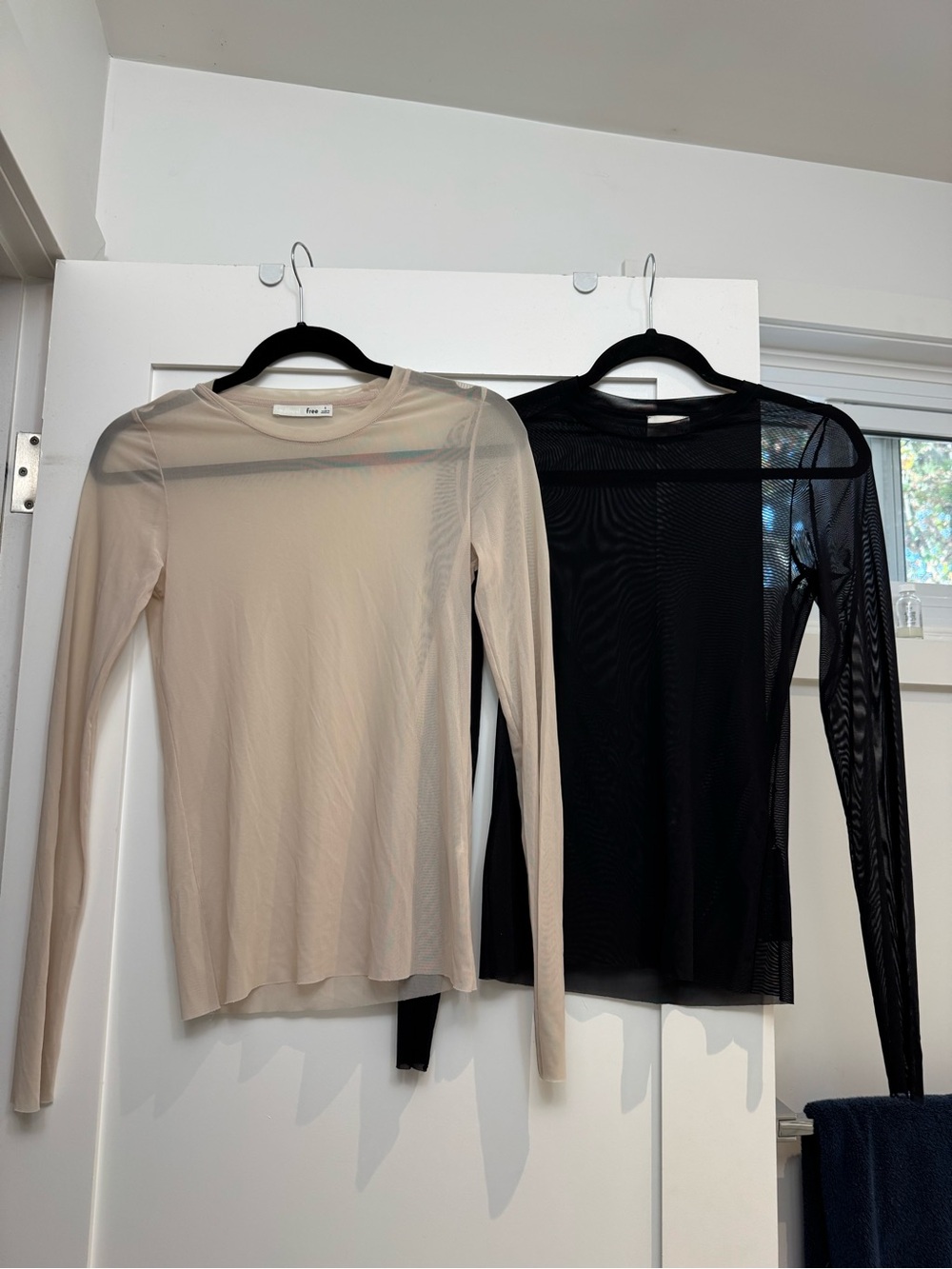 Wilfred Sheer Long-Sleeve Mesh Tops in Beige and Black
